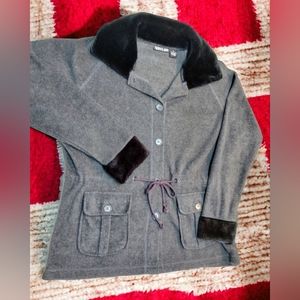 Fashion Classics Gray Knit Jacket with Black Faux Fur Trim